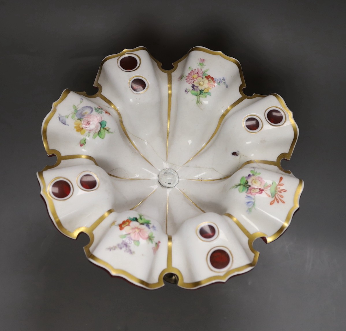 A Bohemian overlaid glass centrepiece with associated Dutch (?) white metal base, 20cm tall